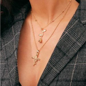 Gold Alloy Rose Cross Layered Necklace Collarbone Necklace